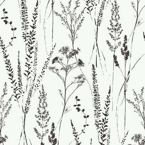 Grandeco Attitude Floral Grass Wallpaper White Black Textured Paste The Wall