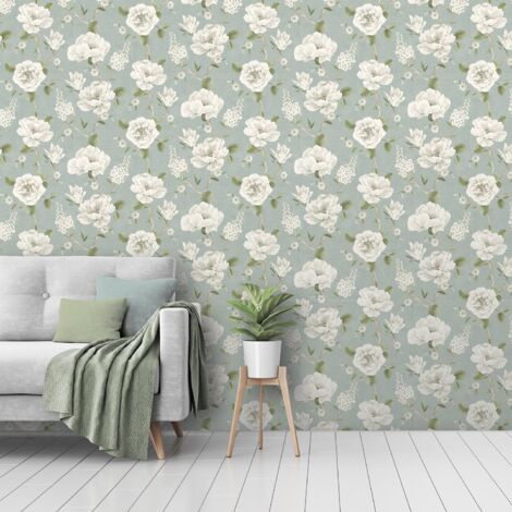 Arthouse Ashley Floral Sage Green Wallpaper Flowers Leaves Stylish ...