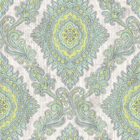 Wallquest Villa Rosa Damask Green Wallpaper Floral Classic Acrylic Coated (1/4)