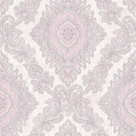 Wallquest Villa Rosa Damask Pink Wallpaper Floral Classic Acrylic Coated (1/4)