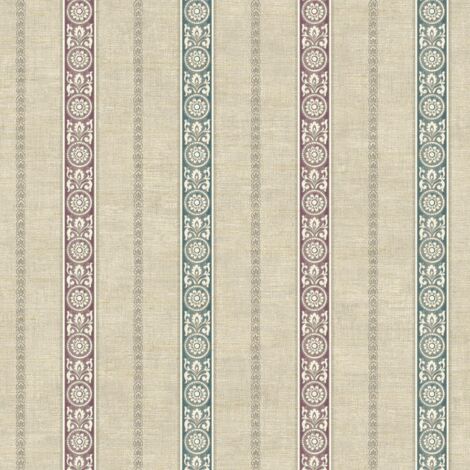 Wallquest Caspia Mirabell Stripe Teal Wallpaper Floral Design Acrylic Coated (1/4)