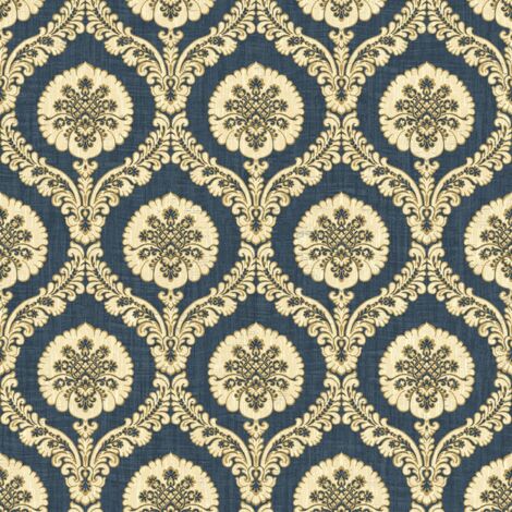 Wallquest Caspia Traditional Wallpaper Navy Floral Acrylic Coated (1/4)