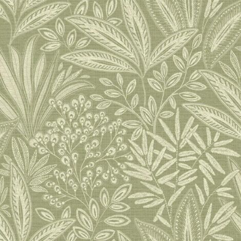 Crown Sahara Leaf Fern Green Wallpaper Botanical Textured Stylish Feature Wall (1/4)
