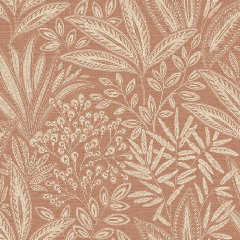 Crown Sahara Leaf Clay Terracotta Wallpaper Botanical Textured Feature Wall