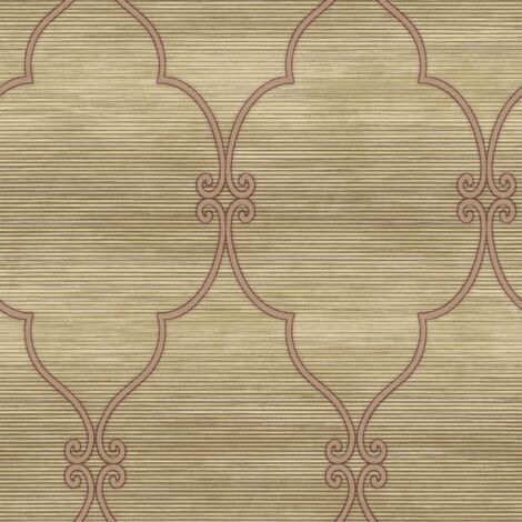 Wallquest Striped Scroll Brown Wallpaper Classic Stylish Acrylic Coated (1/4)