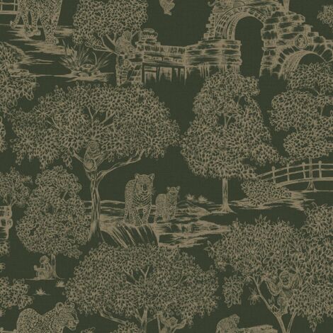Holden Decor Zoo Lake Green Wallpaper Animal Print Trees Stylish Feature Wall (1/4)