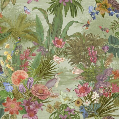 Grandeco Floral Hall Green Wallpaper Botanical Textured Paste The Wall Vinyl (1/4)