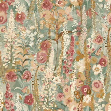 Grandeco Delphinium Sage Green Wallpaper Painted Floral Paste The Wall Vinyl (1/4)