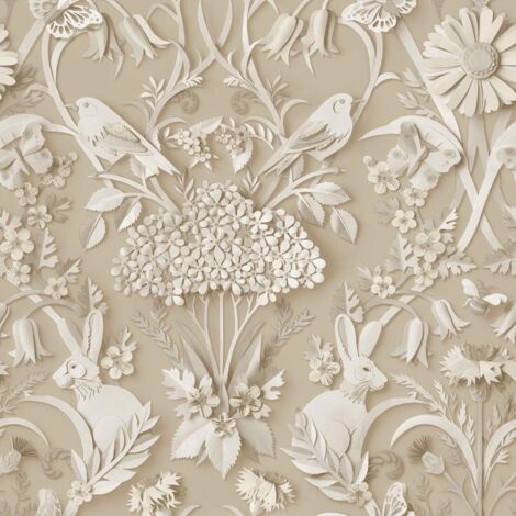 Fine Decor Woodland Natural Wallpaper Floral Leaves Animal Print Feature Wall (1/4)