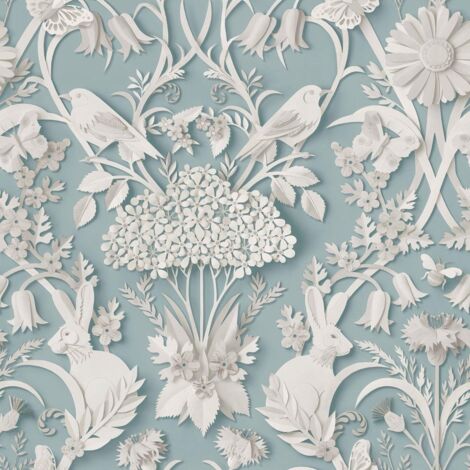 Fine Decor Woodland Blue Wallpaper Floral Leaves Animal Print Feature Wall (1/4)