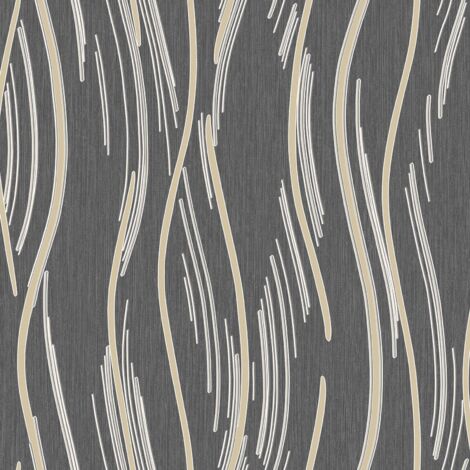 Shimmer Wave Black Gold Wallpaper Modern Textured Glitter Effect Feature Wall (1/4)