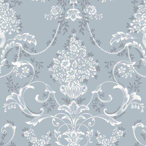 Rasch Amelia Damask Floral Blue Wallpaper Flowers Botanical Stylish Feature Wall (1/4)