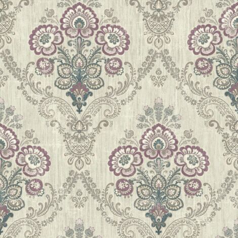 Wallquest Indian Paisley Damask Purple Wallpaper Traditional Acrylic Coated (1/4)