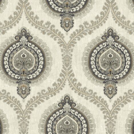 Wallquest Sunhani Black Grey Wallpaper Classic Traditional Acrylic Coated Paper (1/4)