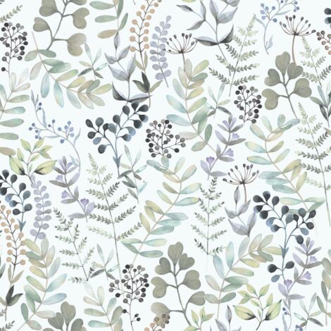 Botanique Mint Green Wallpaper - Delicate Floral Leaves Naturistic Botanical - Stylish Trendy Feature Wall (1/4)