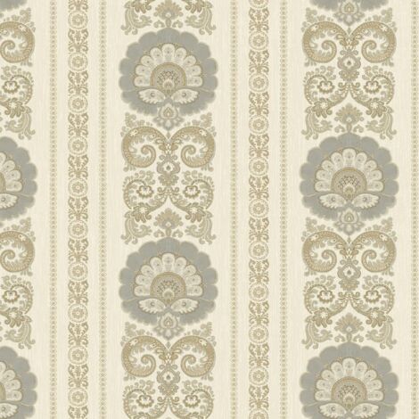 Wallquest Vintage Damask Grey Wallpaper Classic Traditional Acrylic Coated (1/4)
