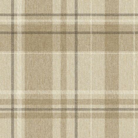 Crown Harris Tweed Herringbone Check Natural Wallpaper Luxury Fabric Effect