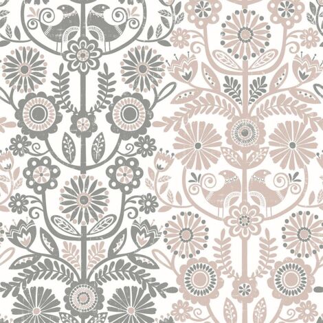 A Street Prints Lovebirds Pink Grey Wallpaper Floral Flowers Paste The Wall (1/4)