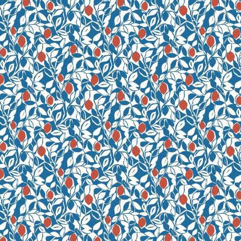 A Street Prints Fruit Leaves Blue Red Wallpaper Botanical Paste The Wall (1/4)