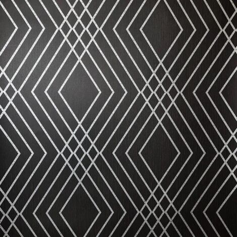 Fine Decor Shard Trellis Charcoal Black Wallpaper Metallic Effect Feature Wall (1/4)