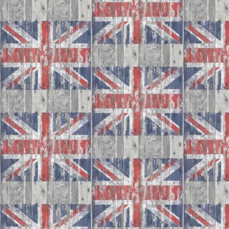 Galerie Distressed Grey Wood Union Jack Wallpaper Stylish Paste The Wall (1/4)