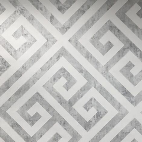 Nina Home Greek Key Wallpaper Grey White Geometric Design Paste The Wall (1/4)