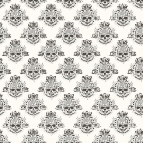 Galerie Grunge Skull White Wallpaper Metallic Detail Stylish Paste The Wall