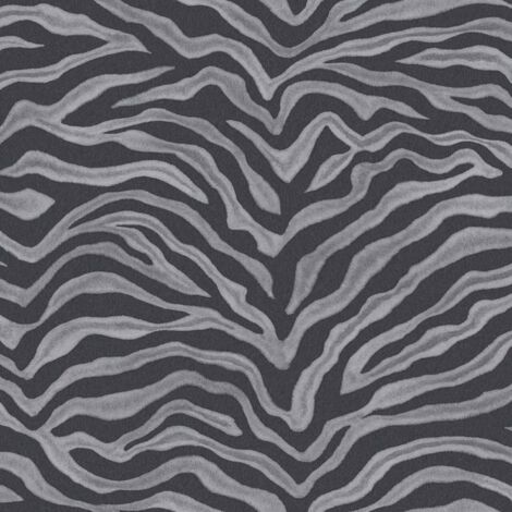 Galerie Natural FX Zebra Wallpaper Silver Black Animal Print Safari Paste The Wall