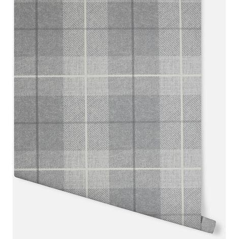Grey Country Tartan Wallpaper Checked Textured Hessian Paste Wall Vinyl Arthouse