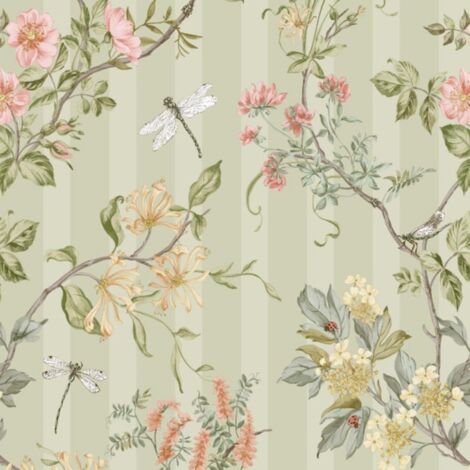 Holden Hampton Gardens Sage Wallpaper Stripes Botanical Animals Paste The Paper