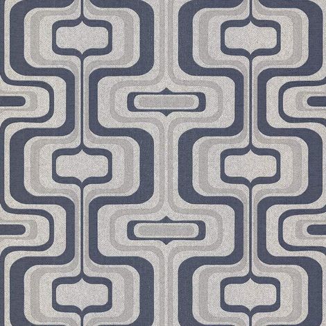 Retro Geometric Glitter Wallpaper Navy Blue Grey Silver Vinyl Belgravia Decor