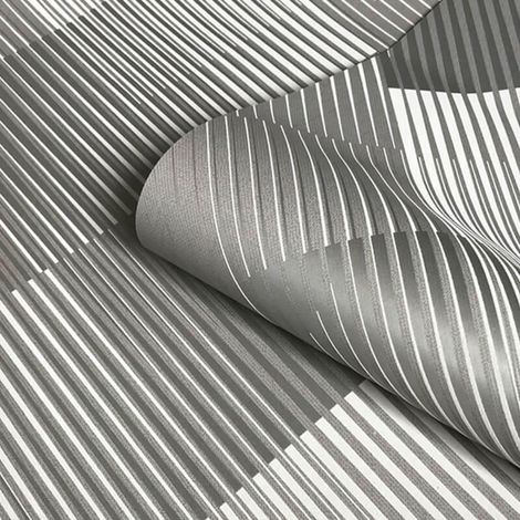 Geometric Stripes Grey Metallic Wallpaper Suede Effect Belgravia Decor Hoxton