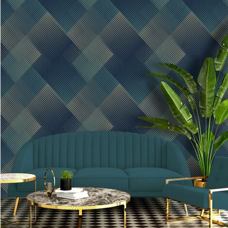 Geometric Stripes Teal Metallic Wallpaper Suede Effect Belgravia Decor Hoxton
