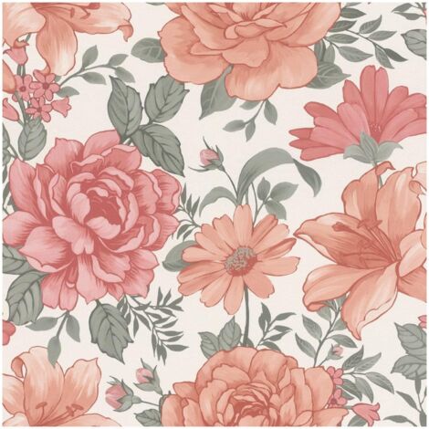 Rasch English Pink Flowers Country Style Non Woven Paste The Wall Wallpaper (1/4)
