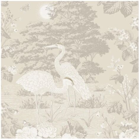 Izumi Oriental Cranes Wallpaper Paste the Paper Half Drop Match 10m x 52cm Cream