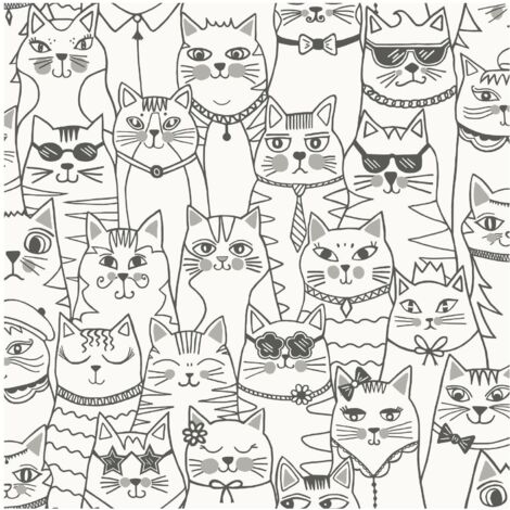 Holden Decor Colour-me Cats Black White Wallpaper Colouring Kids Room Nursery (1/4)