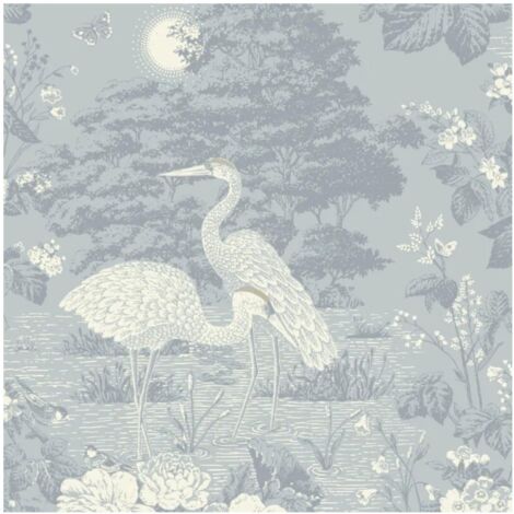 Izumi Oriental Cranes Wallpaper Paste the Paper Half Drop Match 10m x 52cm Blue (1/4)