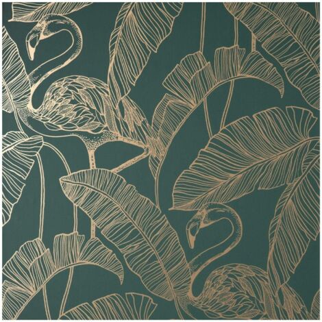 Fine Decor Flamingo Emerald Tropical Leaves Wallpaper Paste The Paper