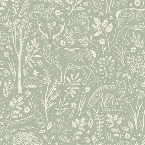 Grandeco Vinyl Little Dreamers Sage Green Woodland Wallpaper Paste The Wall (1/4)