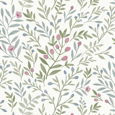 Grandeco Inia Leafy Trail Green Blue Scrubbable Paste The Wall Wallpaper (1/4)