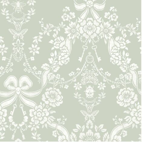Holden Decor Bow Damask Sage Green Wallpaper Paste The Paper Washable Elegant