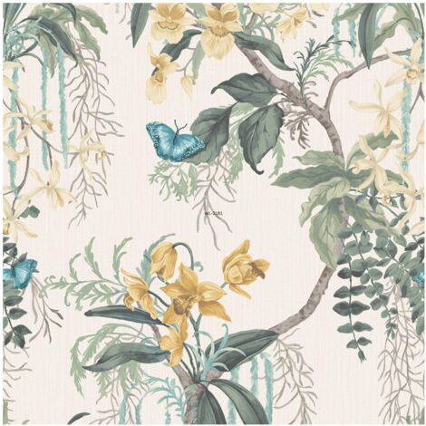 Suki Trail Vinyl Orchid Wallpaper Green/Yellow Paste the Paper 10.05m x 53cm (1/4)