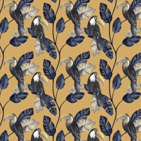 Holden Decor Premium Tiki Ochre Wallpaper Bird Jungle Paste The Wall Botanical