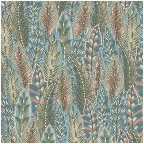Holden Leaves Amherst Coral Blue Wallpaper Paste The Wall Strippable Feathers (1/4)