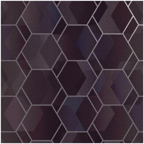 Holden Decor Cassius Purple Silver Wallpaper Geometric Hexagon Paste The Wall
