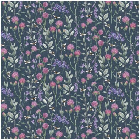 Arthouse Bumblebee Meadow Navy Vinyl Wallpaper Floral Cottage Extra Washable (1/4)