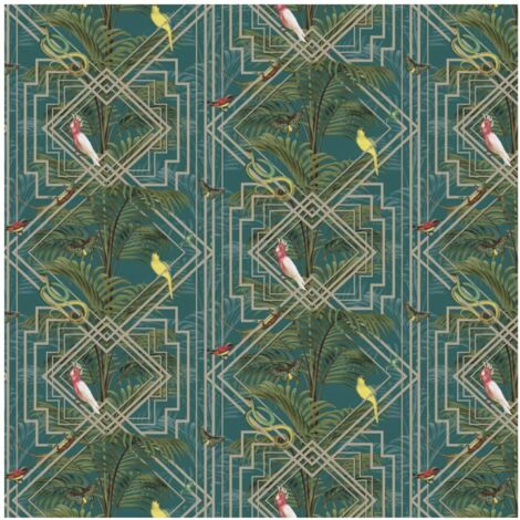 Holden Decor Akello Turquoise Premium Wallpaper Geometric Gold Pattern Jungle (1/4)