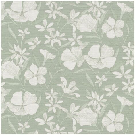 Erismann Sage Green Floral Wallpaper Paste the Wall Vinyl Scrubbable Textured (1/4)