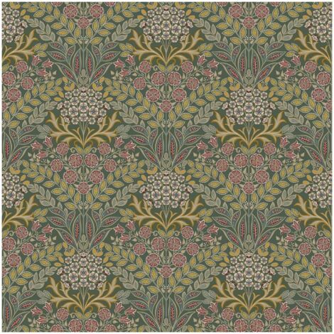Grandeco Belvedere Green Folk Wallpaper Botanical Timeless Paste The Paper