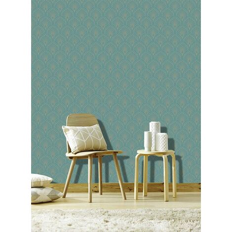 Art Deco Teal Layla Grandeco Gold Metallic Textured Vinyl